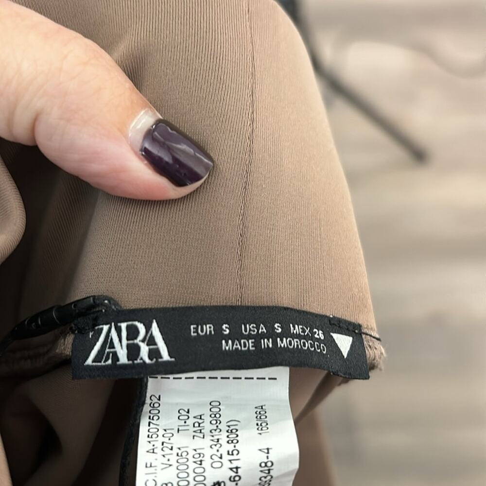 Zara Tan High Waist Leggings Zipper Detail Small - Picture 7 of 9